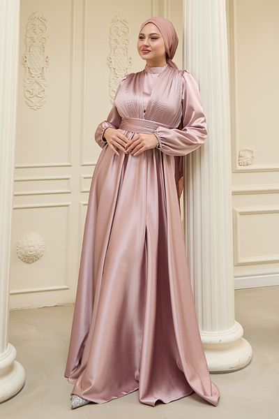 InStyle Cross Patterned Pleated Powder Satin Dress