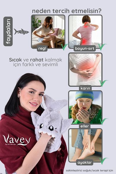 VAVEY حقيبة ماء بنمط القرش الرمادي - علاج حراري ناعم ومريح