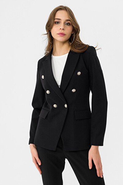 ŞİMAL Kadın Kruvaze Yaka Düğme Detaylı Blazer Ceket 250190 -