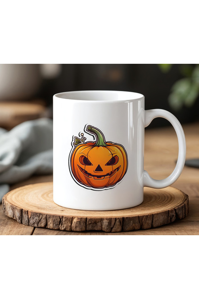 BB TRADE Angry Pumpkin Design White Ceramic Printed Mug Cup 330ml