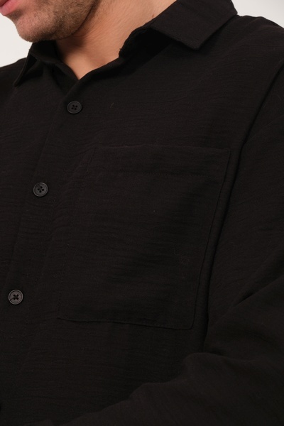 Domoda Чорна сорочка з текстурованою тканиною, зручний крій, одна кишеня, літня, для чоловіків @teramo