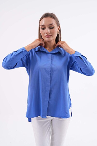 ŞİMAL Women's Long Back Classic Poplin Shirt 250243   -