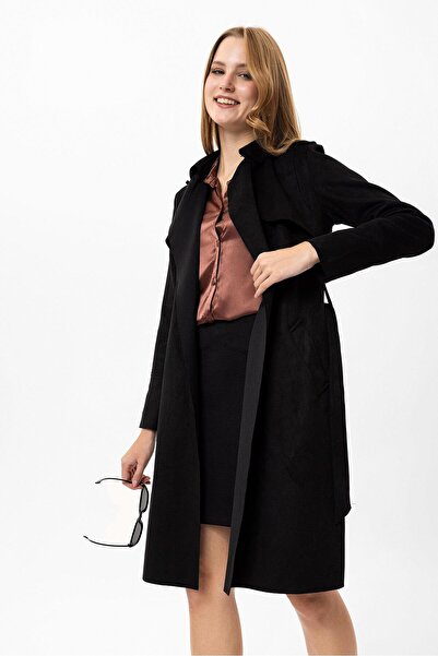 ŞİMAL Kadın Kuşak Detaylı Süet Kaban 255382 -