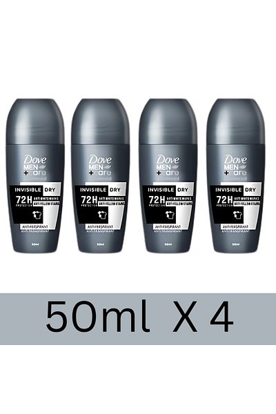 Dove Roll-On Deodorant, Advanced Care Invisible Dry for Men, 50ml x4