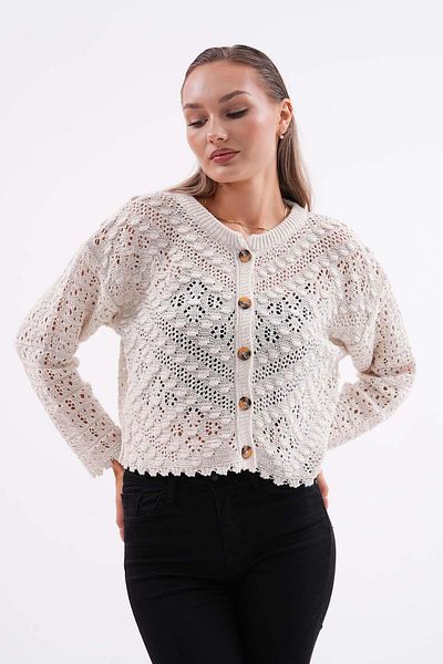 ŞİMAL Cardigan tricotat pentru femei, cu model cu pompon, cu nasturi 250423   -