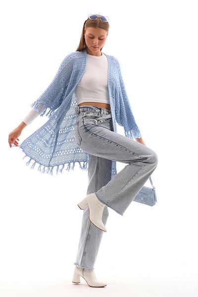 ŞİMAL Cardigan tricotat pentru femei cu mâneci liliac cu ciucuri 250373   -