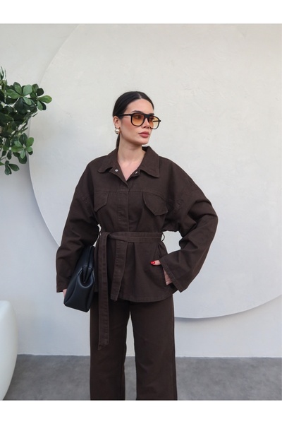 ESRAHELVACI Σετ παντελόνι τζιν με γιακά με πατιλέτα