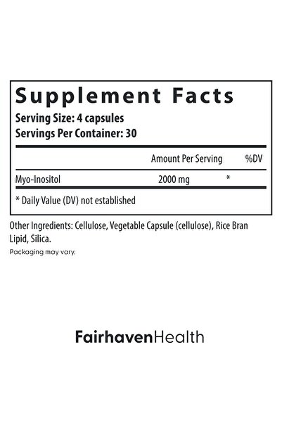 Fairhaven Health Myo-Inositol 2000mg Supplement | Vegan B8 Capsules | Gluten, Dairy, Soy Free | 120 Capsules