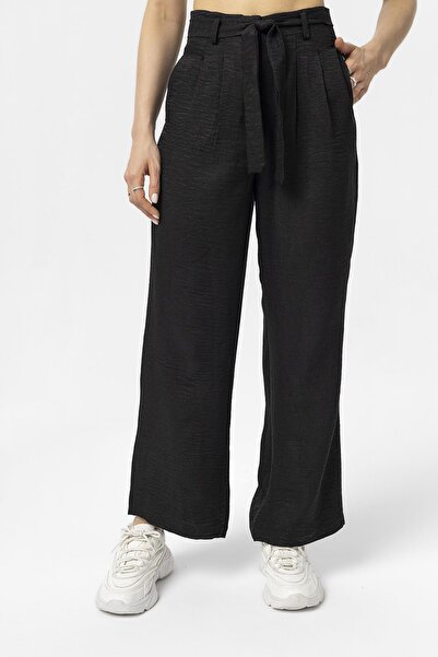 ŞİMAL Women's Belt Detailed Linen Trousers 250394 -