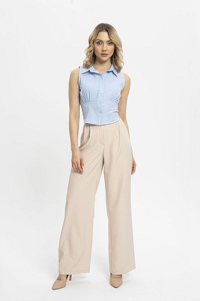 ŞİMAL Wide Leg Fabric Trousers - Velcro Detail, Women's, 245213