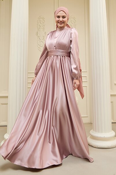 InStyle Σατέν φόρεμα με πλισέ πούδρα με σταυρωτό σχέδιο