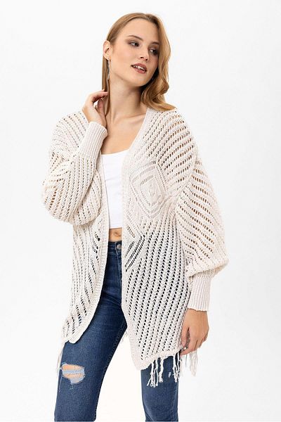 ŞİMAL Women's Tassel Detailed Open Front Shrug Cardigan 250392 -