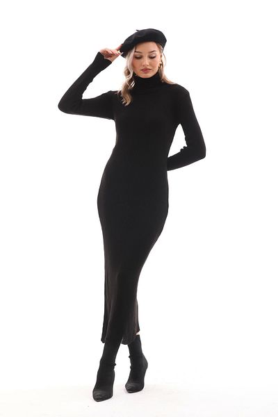 ŞİMAL Ribbed Turtleneck Women's Knitwear Long Dress - 245029