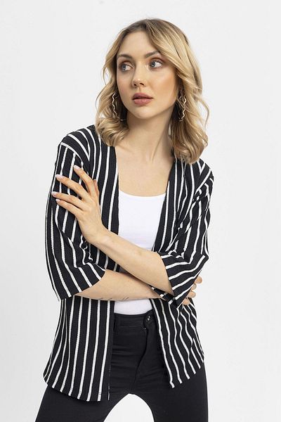 ŞİMAL Women's Stripe Patterned Open Front Jacket 250044   -