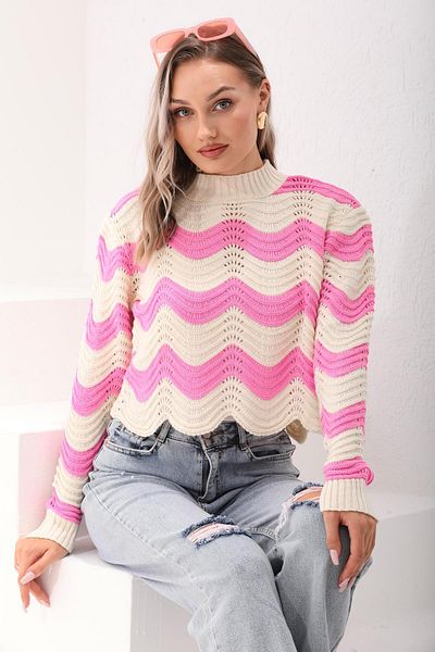 ŞİMAL Pulover largi cu model în zig-zag pe jumătate - 245027