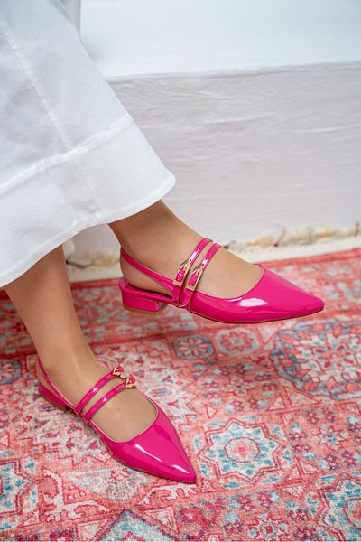 LAMİNTA Balerini de damă Holly Fuchsia din piele lacuită cu cataramă dublă