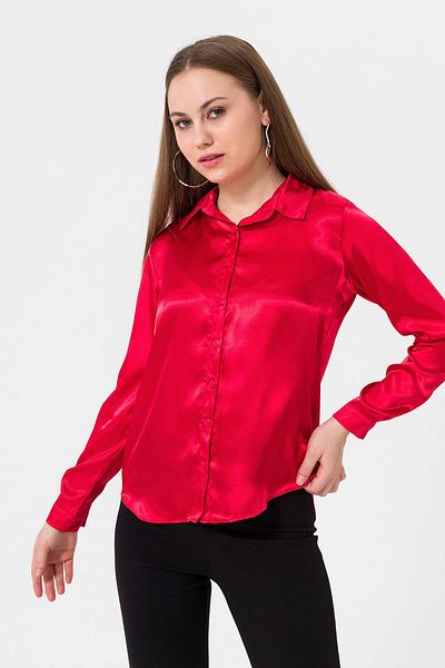 ŞİMAL Cămașă de damă din satin cu mânecă lungă - 245043