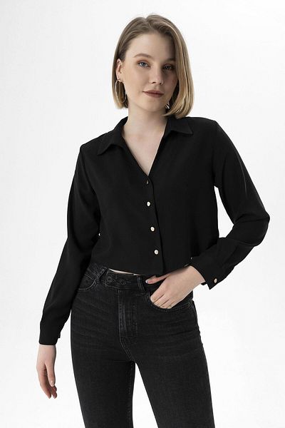 ŞİMAL Women's Buttoned Short Loose Shirt 250395   -