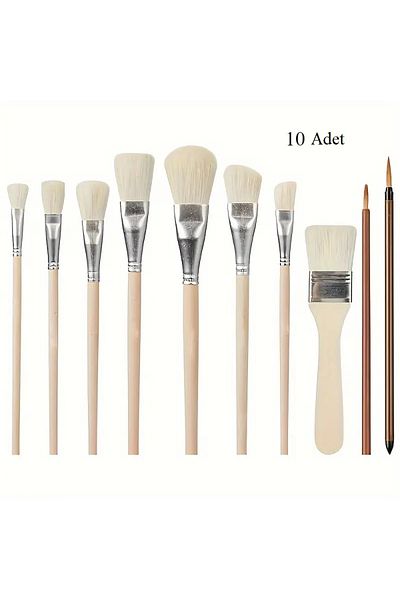 Sanathobi Ceramic Glazing Brush Set - Ceramic Painting, Gilding and Hobby Work (10 Pcs)