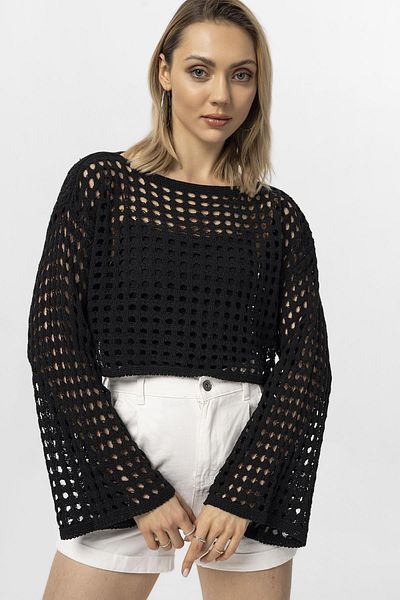 ŞİMAL Women's Loose Mesh Short Sweater 250267   -