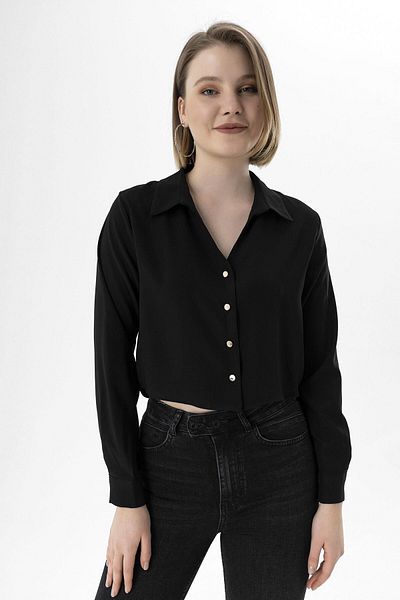 ŞİMAL Women's Buttoned Short Loose Shirt 250395   -
