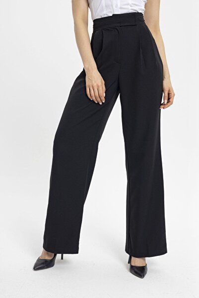 ŞİMAL Kadın Cırtcırt Detaylı Bol Paça Kumaş Pantolon 255255 -