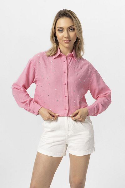 ŞİMAL Cămașă scurtă casual Yıldız Stone brodata pentru femei 250228   -