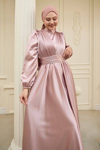 InStyle Cross Patterned Pleated Powder Satin Dress