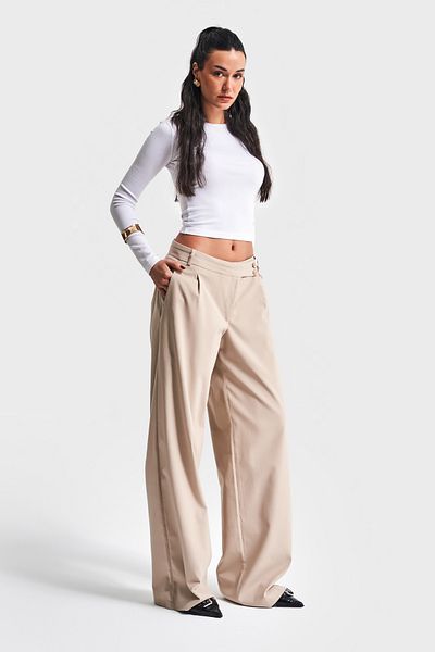 its basic Γυναικείο Μπεζ Χρώμα S5-57 Πλισέ Παντελόνι Palazzo Fit με λεπτομέρεια ζώνης