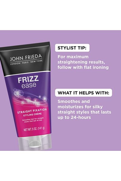 John Frieda Frizz Ease Straight Fixation Styling Crème, Straightens Frizzy Hair, Milk Protein & Almond Oil, 5 Oz