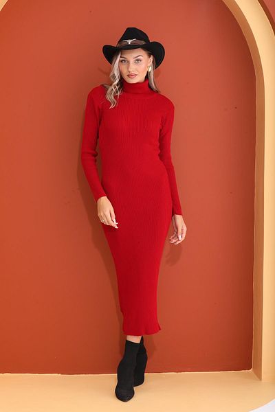 ŞİMAL Rochie lungă de damă cu gât cu nervuri - 245029