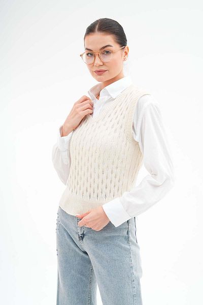 ŞİMAL 245158   نموذج سترة تريكو نسائية منقوشة بالألماس
