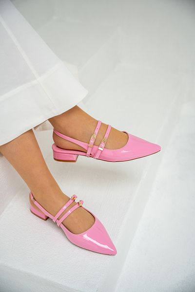 LAMİNTA Balerini de damă Holly Candy Pink din piele lacuită cu cataramă dublă