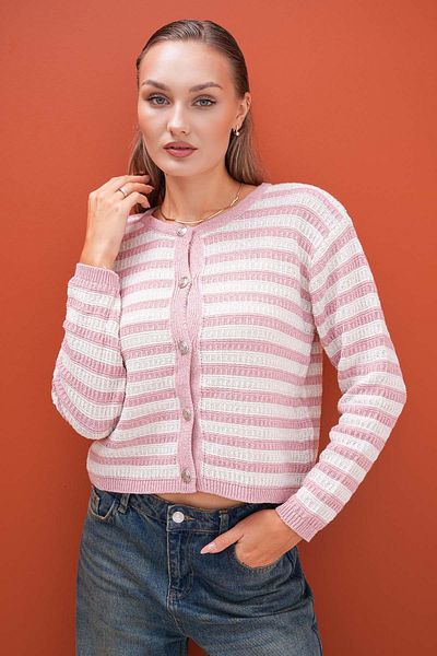 ŞİMAL Women's Stripe Patterned Metal Button Knitted Cardigan 250173   -