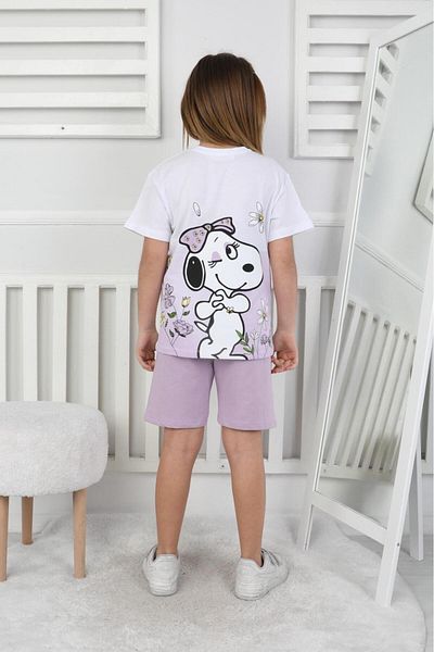 NEWKİDS 3-8 Years Old Printed Shorts Girl's Suit 100% Cotton