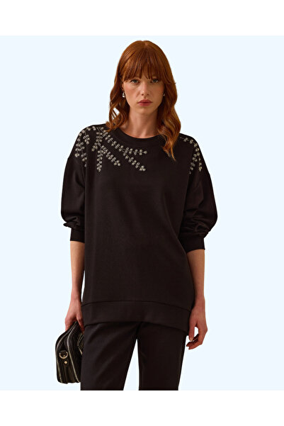 SEÇİL YUVARLAK YAKA TAŞ İŞLEMELİ SWEATSHİRT