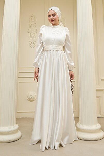 InStyle Φόρεμα με σταυρωτό σχέδιο πλισέ λευκό σατέν