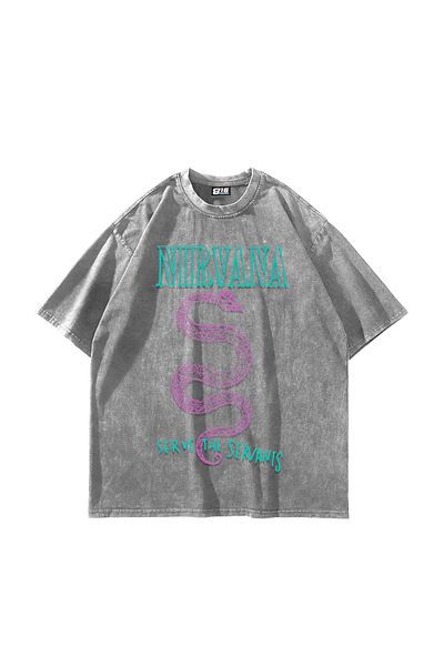 Sekizbiraltı Nirvana Serve The Servants Printed - Tricou oversize unisex alb