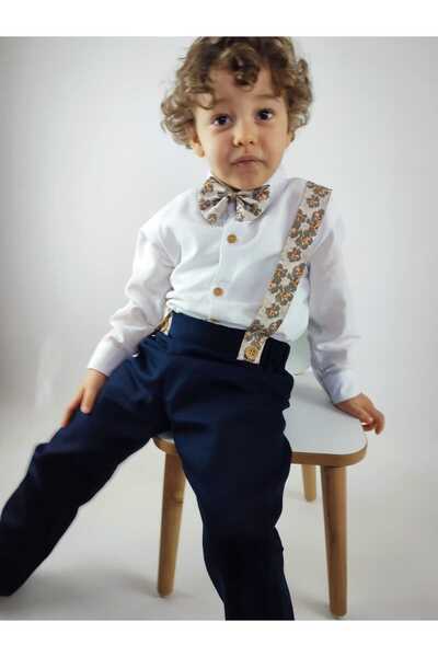 GAMZEAKKUŞ Uzun kollu gömlek, salopet askılı pantolon, papyon 3'lü erkek çocu...