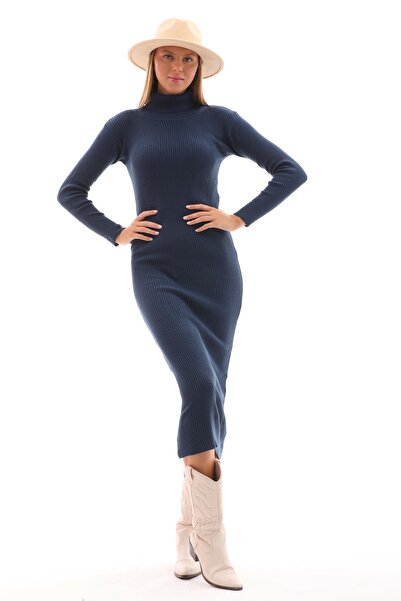 ŞİMAL Rochie lungă de damă cu gât cu nervuri - 245029