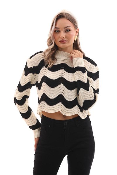 ŞİMAL Pulover largi cu model în zig-zag pe jumătate - 245027