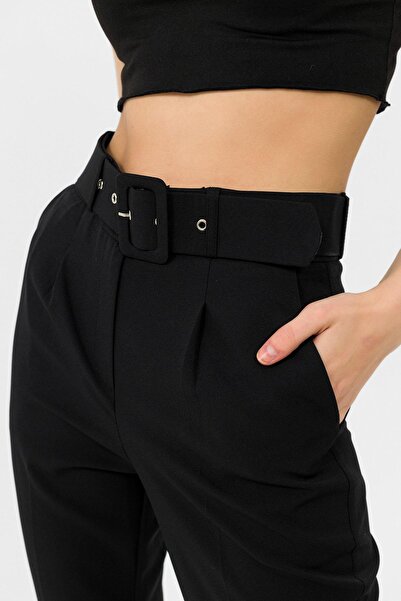 ŞİMAL Women's Belted Slim Fit Fabric Pants 255147 -