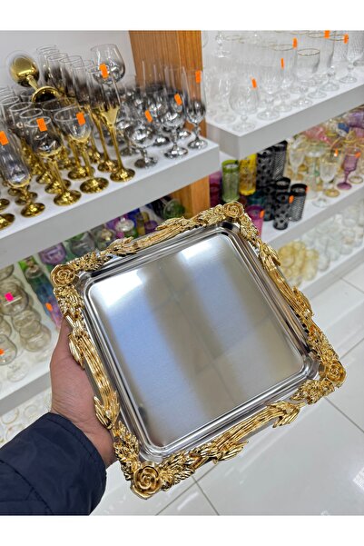 EVRA 6 Lı Döküm Tek Kişilik Gümüş Kahve Çay Sunum Tepsisi