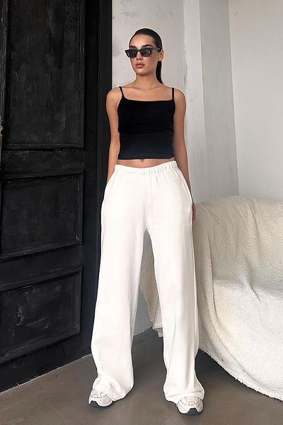 Madmext Weiße Damen-Jogginghose mit weitem Bein MG2279