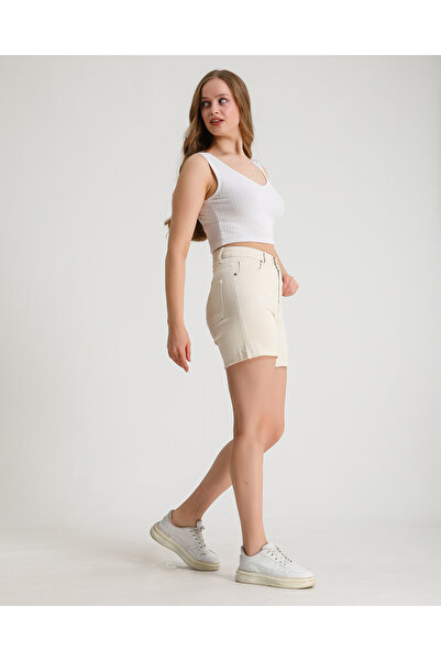 By Caspita Fashion Γυναικείο ψηλόμεσο μπεζ σορτς