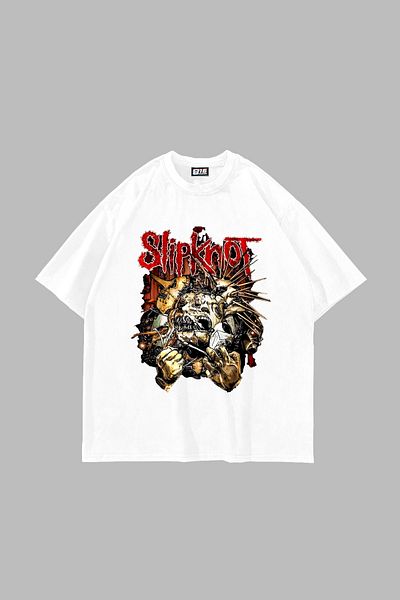 Sekizbiraltı Μπλουζάκι Unisex με στάμπα Zombie Slipknot Λευκό Oversize