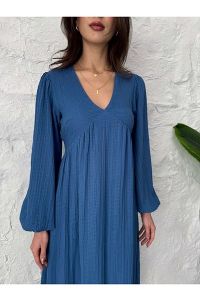 Elif Özbey Butik Rochie albastră cu decolteu în V
