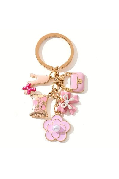 Halımax Pink Mini Purse - with Floral Keychain and Tween Car Ornament Charms