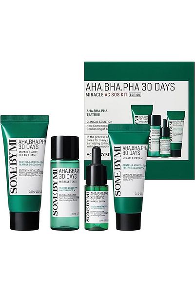 Some By Mi Korean AHA BHA PHA 30Days Miracle AC SOS Kit - Includes Toner + Serum + Cream + Foam
