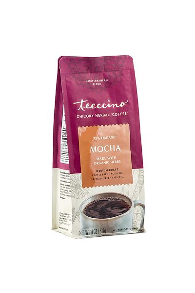 Teeccino Mocha Chicory Coffee Alternative - Ground, Prebiotic, Caffeine-Free, Acid-Free, Medium Roast, 11oz
